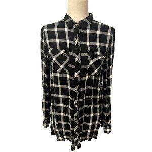 SANDRA INGRISH Button Down Top Black/White Plaid Sz M EUC